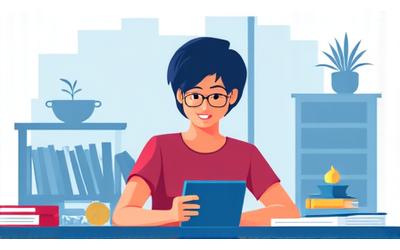 Ilustración de un estudiante organizando sus apuntes