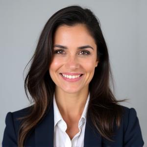 Foto de perfil de la CEO de LuminaSync, Laura Gómez, con fondo neutro y una sonrisa amable.