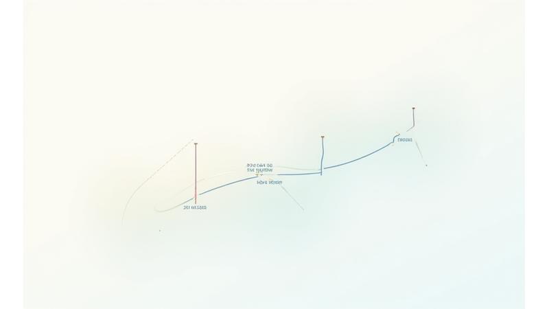 Representación de un gráfico de evolución o timeline abstracto con puntos clave, simbolizando el crecimiento y los hitos de LuminaSync. Tonos vibrantes de azul y naranja, con un diseño limpio y moderno.